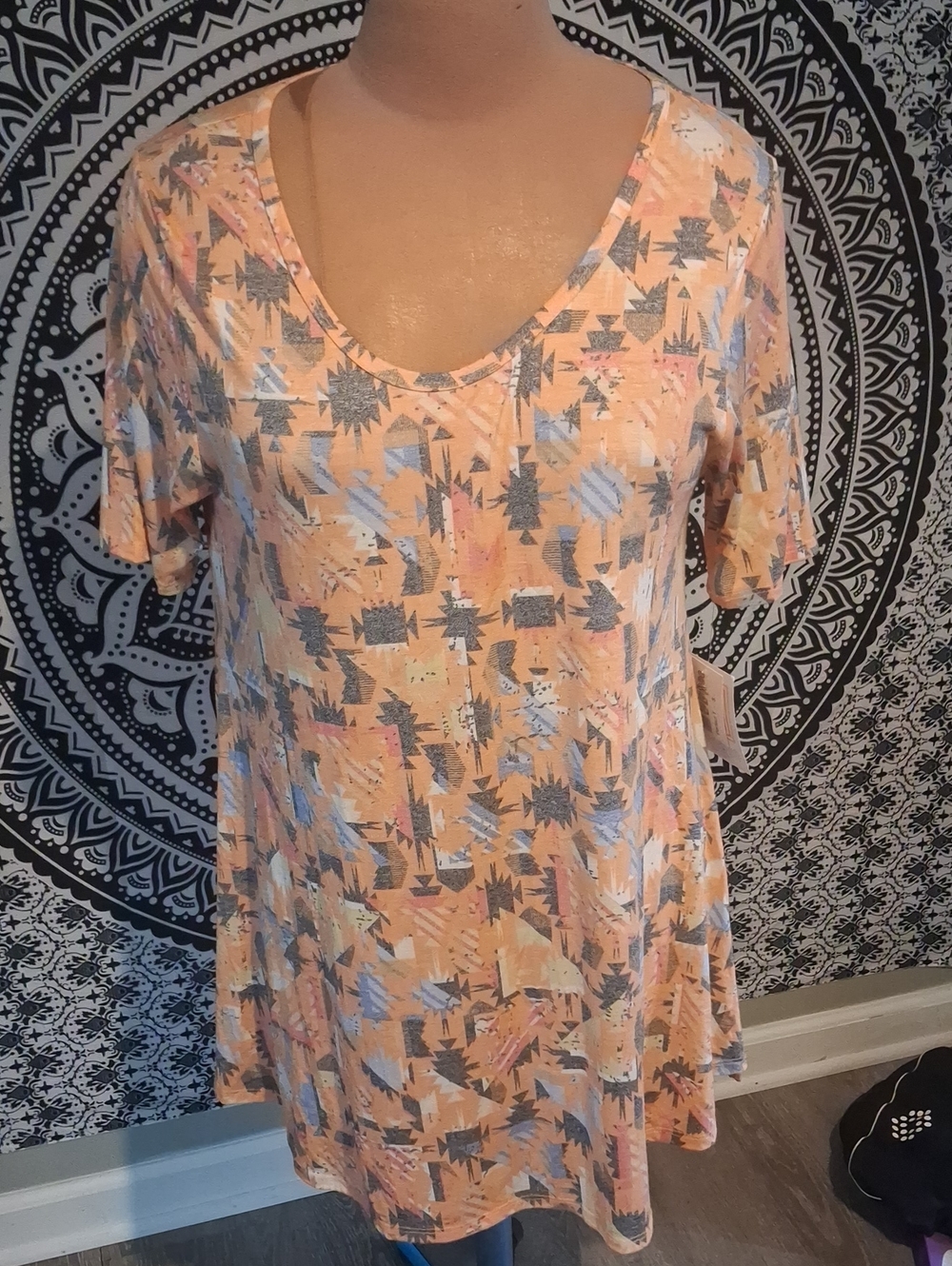 LuLaRoe Peach Geometric Print Midi Dress